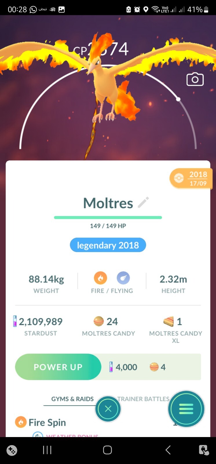 Moltres ( Caught In 2018 ) Pokemon Tr@de Go