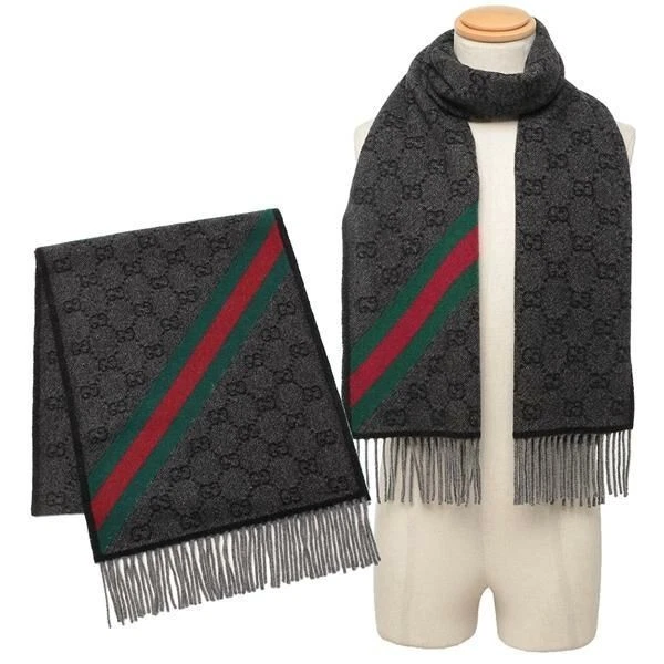VENTE Gucci écharpe bandana étole gris homme plomb vert foncé logo GG modèle 2024