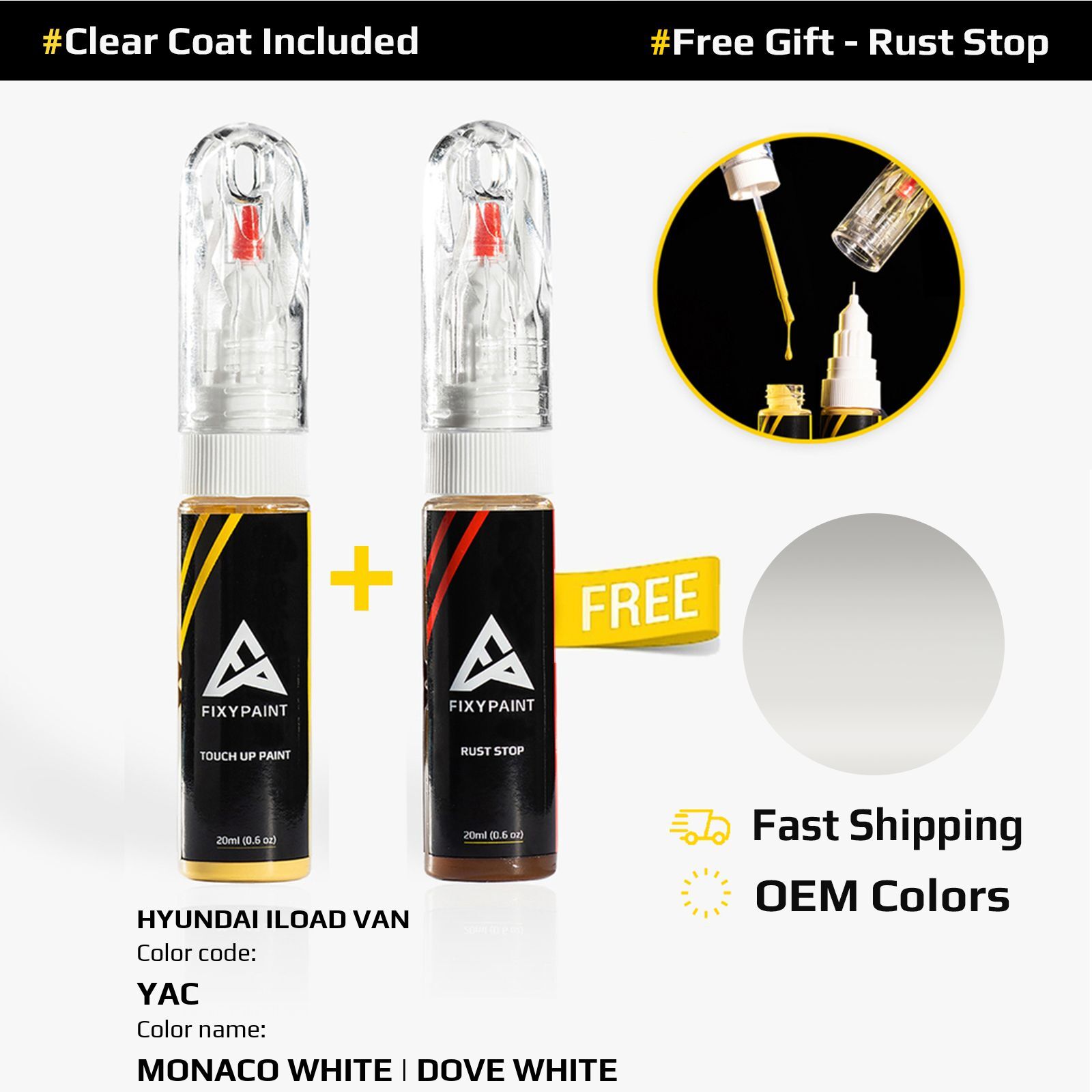 Car Touch Up Paint For HYUNDAI ILOAD VAN Code YAC MONACO WHITE DOVE
