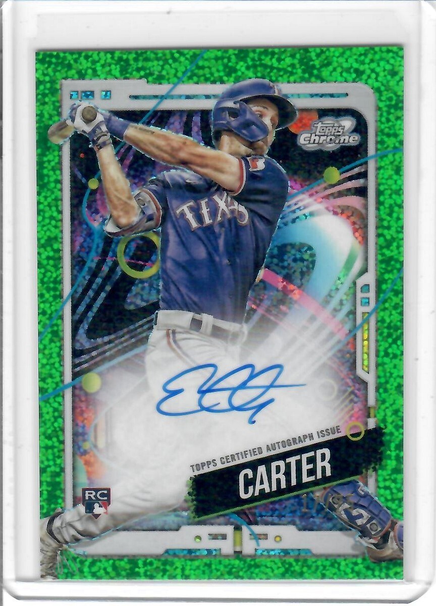 2024 Topps Cosmic Chrome Evan Carter RC Green Space Dust Auto 17/75 Rangers
