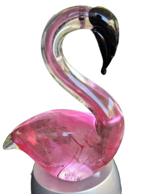 5'' Delicate Handmade Glass Sitting Flamingo Figurine Paperweight Housewarming