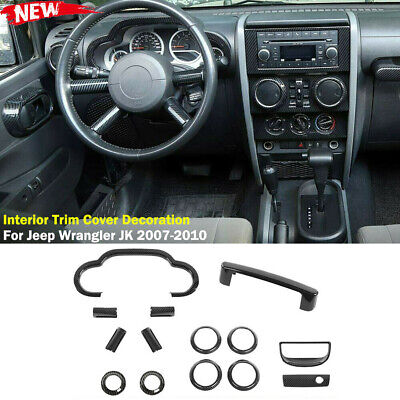 Carbon Fiber Dashboard Decor Cover Trim Accessories For Jeep Wrangler JK 2007-10