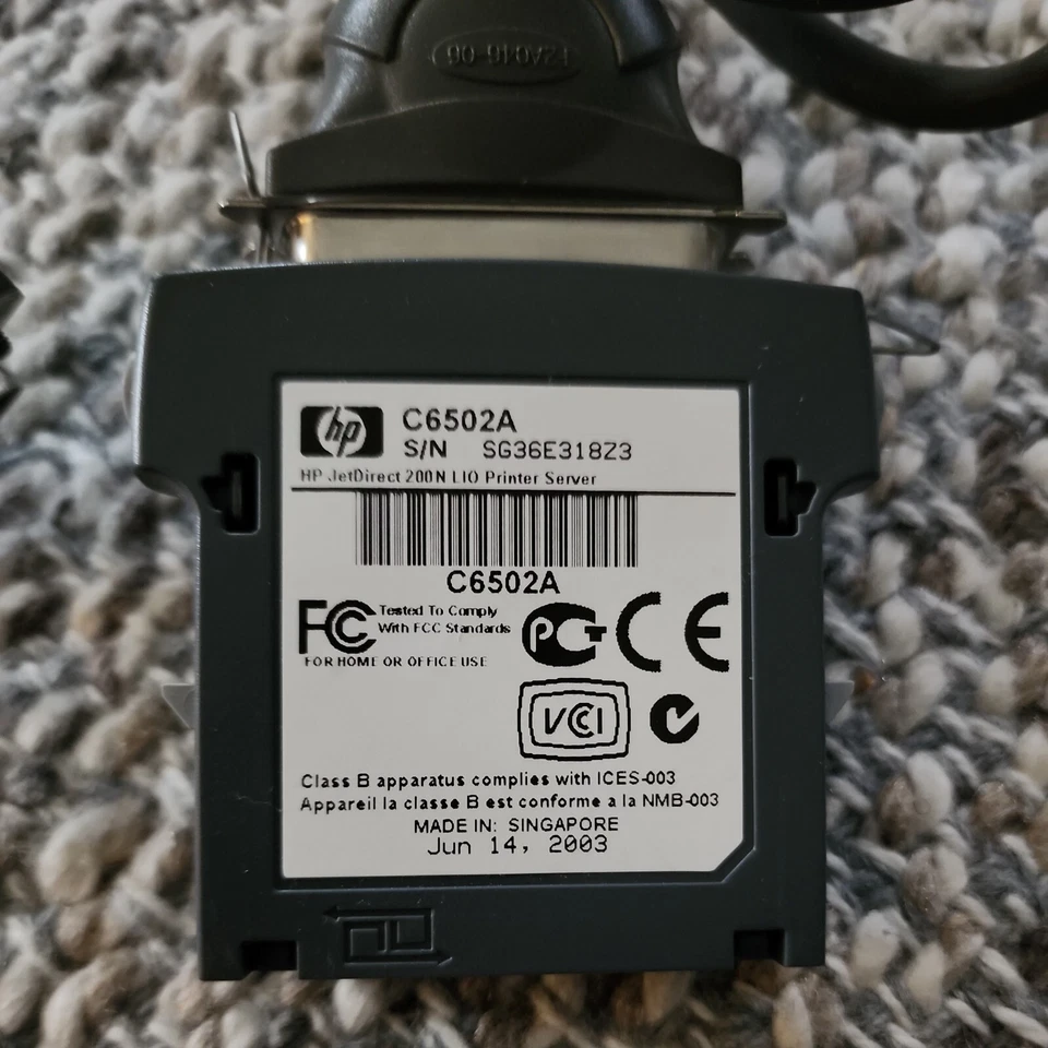 HP C6502A Black HP Jet Direct 200N LIO Printer Server Parallel Cable Adapter - Image 2 of 3