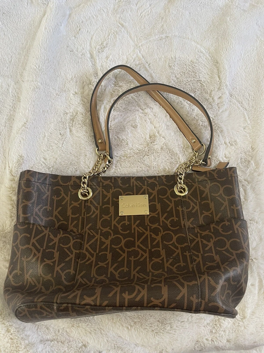 Calvin Klein Brown Monogram hand shoulder bag with chain strap