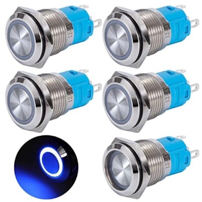 Interruttori Pulsante Autobloccante 16mm 12V-24V - 5 Pezzi Con LED Blu, Impermeabili IP65 Per Auto E Impianti - Foto 12