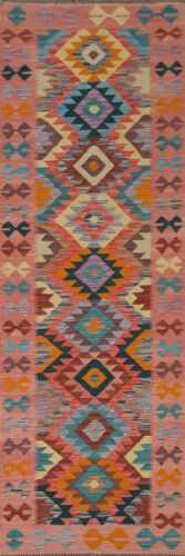 Pastel Color Reversible Kilim 10 ft. Runner Rug Wool Flat-Woven 9' 10" x 2' 9"