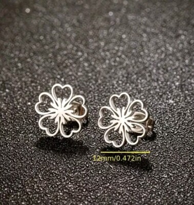 Aretes De Flor De Sakura De Acero Inoxidable   Color Plata Regalo Para Mujeres 