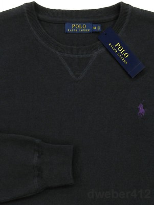 Men Polo Ralph Lauren Classic Polo Black Combed Cotton Crewneck Pullover  Sweater