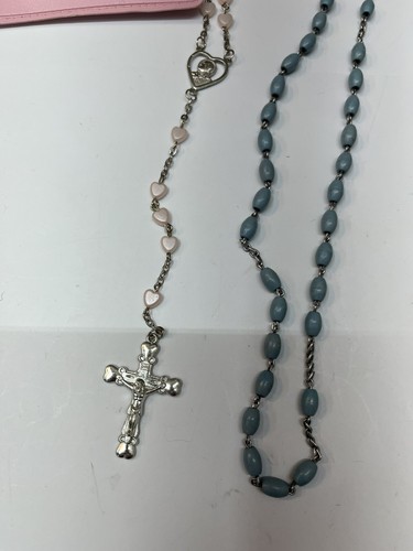 3 Sets Vintage Catholic Rosary Beads 2 Blue & 1 Pink - Picture 5 of 14