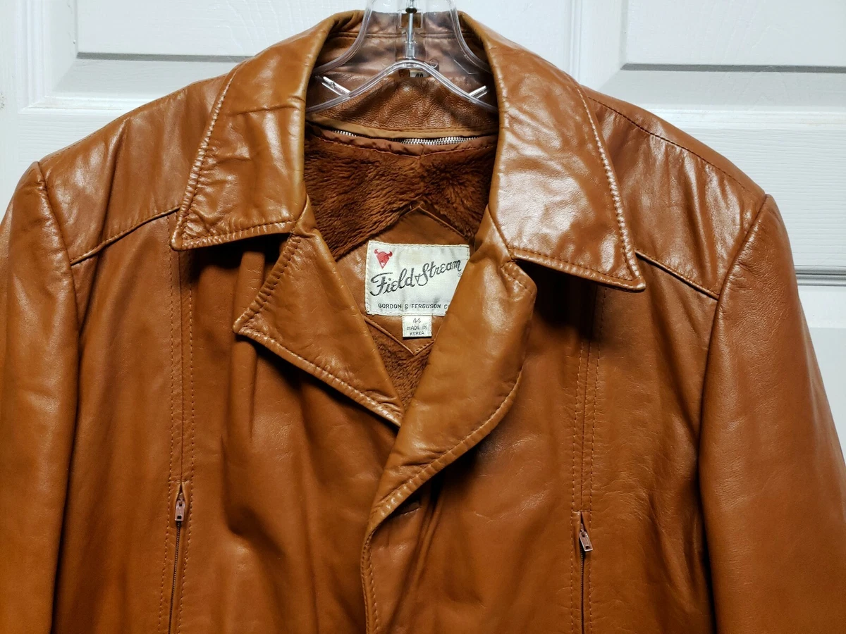 Vintage Field And Stream Men Leather Jacket Size 44 Brown Fur Zip Out  Lining | eBay