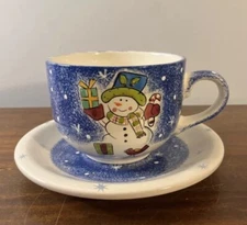 Studio Nova Frosty Snowman Large Oversized Cup Mug Soup Bowl 8" Plate Saucer