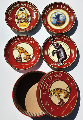 NWT Tiger Brand BIA Cordon Blue 4 Plates Coffee Bean Tiger Dessert 6.5'' in box