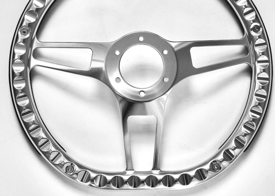 Volante Sector D 14" viene aluminio mecanizado con acabado de cuero negro  Foto 3 de 4