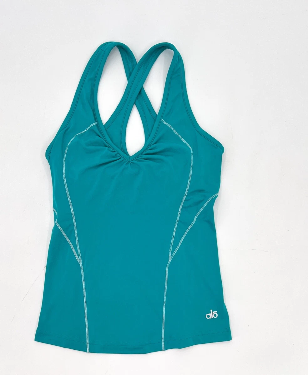 Alo Yoga Tank Womens Extra Small Turquoise Compression Built in Bra Tank  Top