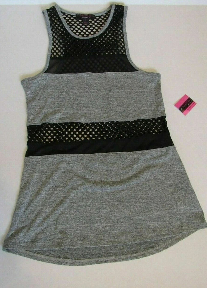 Camiseta sin mangas Material Girl Active Mesh Fishnet gris junior talla pequeña Foto 2 de 4