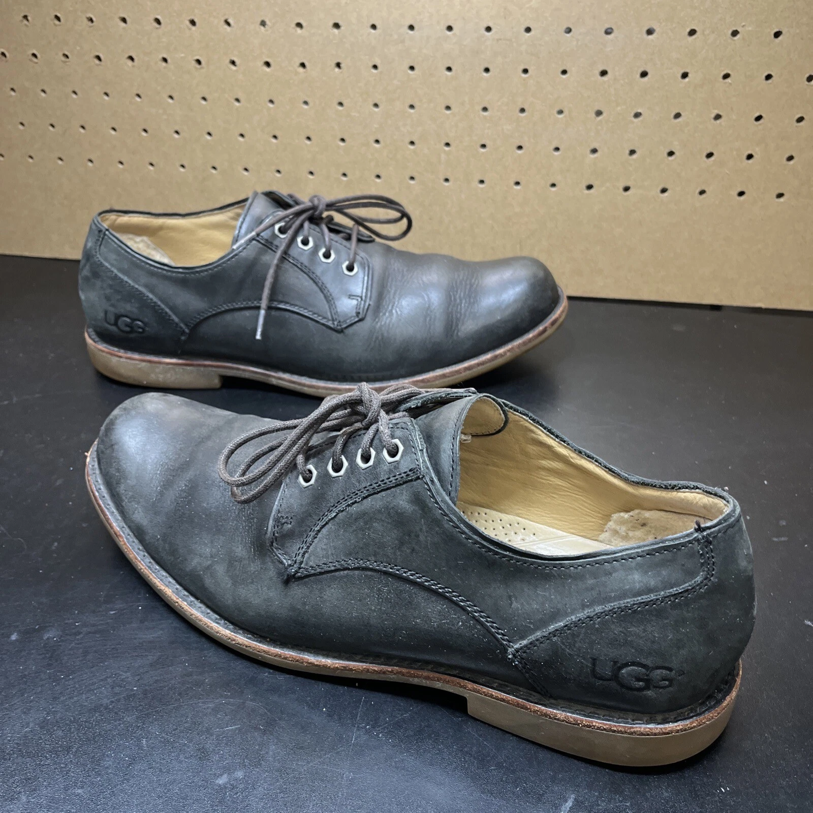 UGG AUSTRALIA 1003380 HUNNINGTON SCARPE ELEGANTI CASUAL UOMO PELLE NERA TAGLIA 11