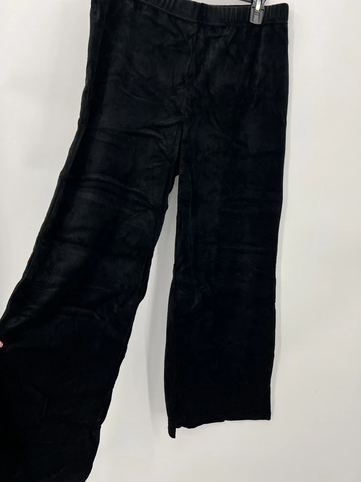Quacker Factory Pants Womens Medium Black Velvet Pull On Wide Leg Stretch - Image 3 of 4
