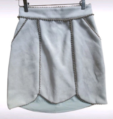 Elliatt Mini Skirt Knee Length Size 6 Small Grey Studded Beaded Slip Zip Party