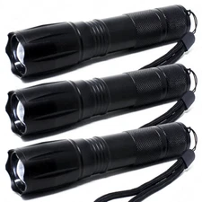 3-Pack Tactical LED Flashlight High Powered 5-Mode Zoomable Zoom AAA