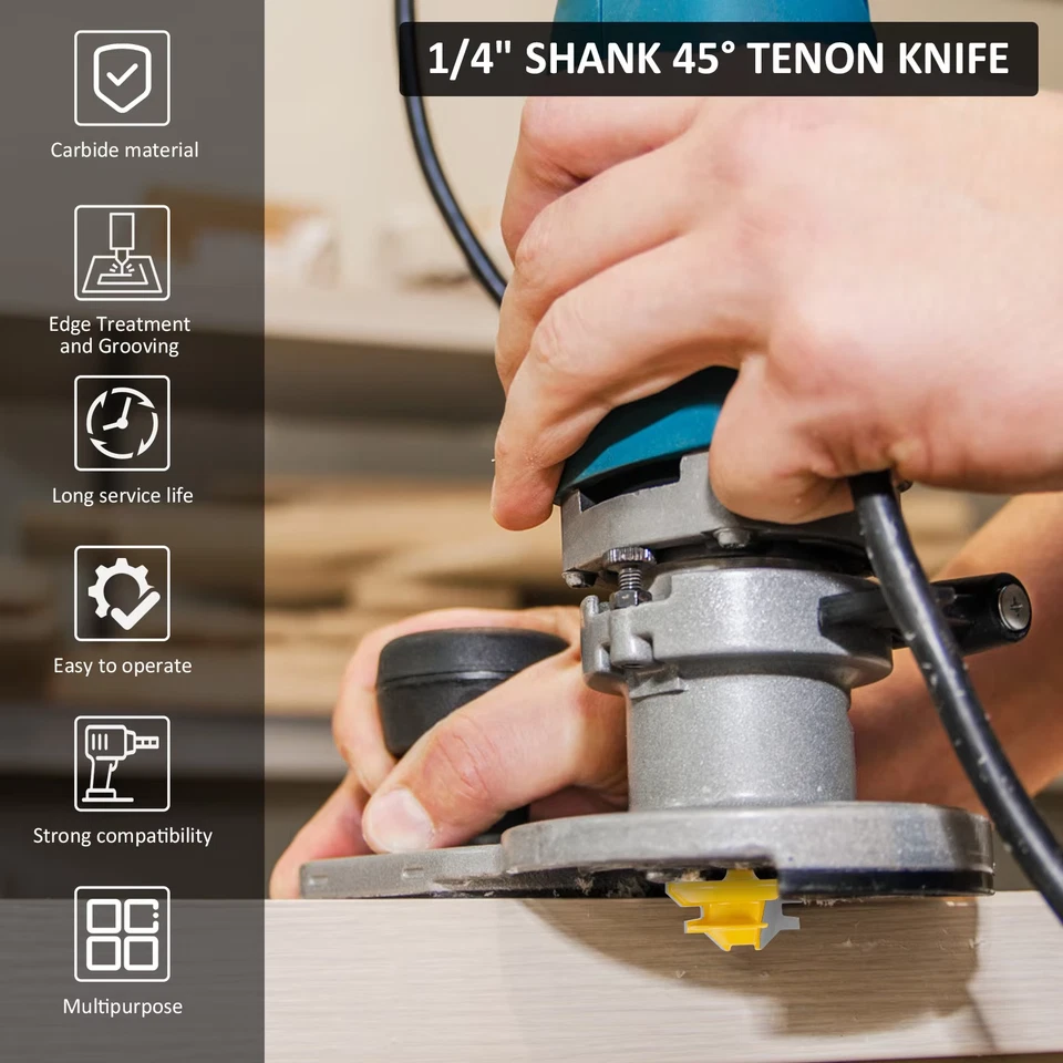 45 Degree Lock Miter Router Bit Set 1/4" Shank 1/2" 5/8" 3/4" Cutting Height - Image 3 of 4