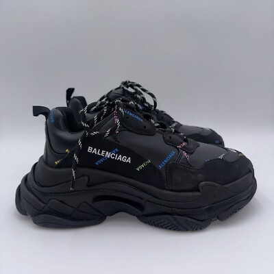 Size 7 - Balenciaga Triple S Sneaker Allover Logo - Black