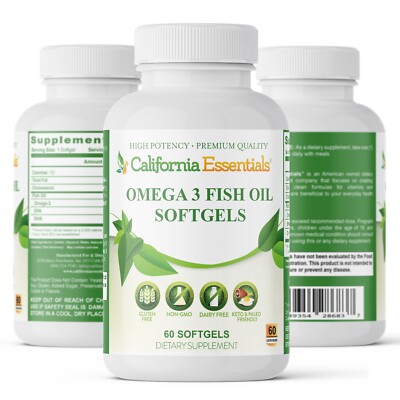 Omega 3 Fish Oil Softgels 60ct   Boost Immunity, Heart, Brain & Joint Health
