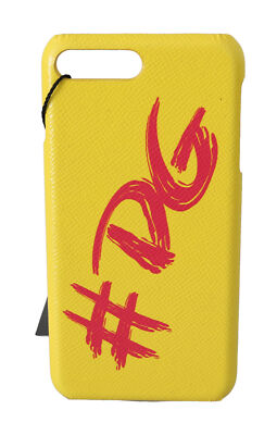 DOLCE & GABBANA Phone Case Cover Yellow #DG Print Leather iPhone 7 Plus RRP $350
