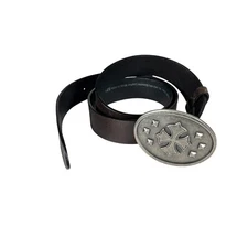 Mens Brown Leather Belt with Cross & Studded Oval Buckle Western Size Xl 42-44