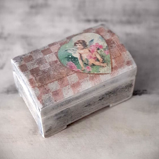 Vintage Kleine Schatulle Landhaus Shabby Holz Holzschatulle KäStchen Handarbeit-image