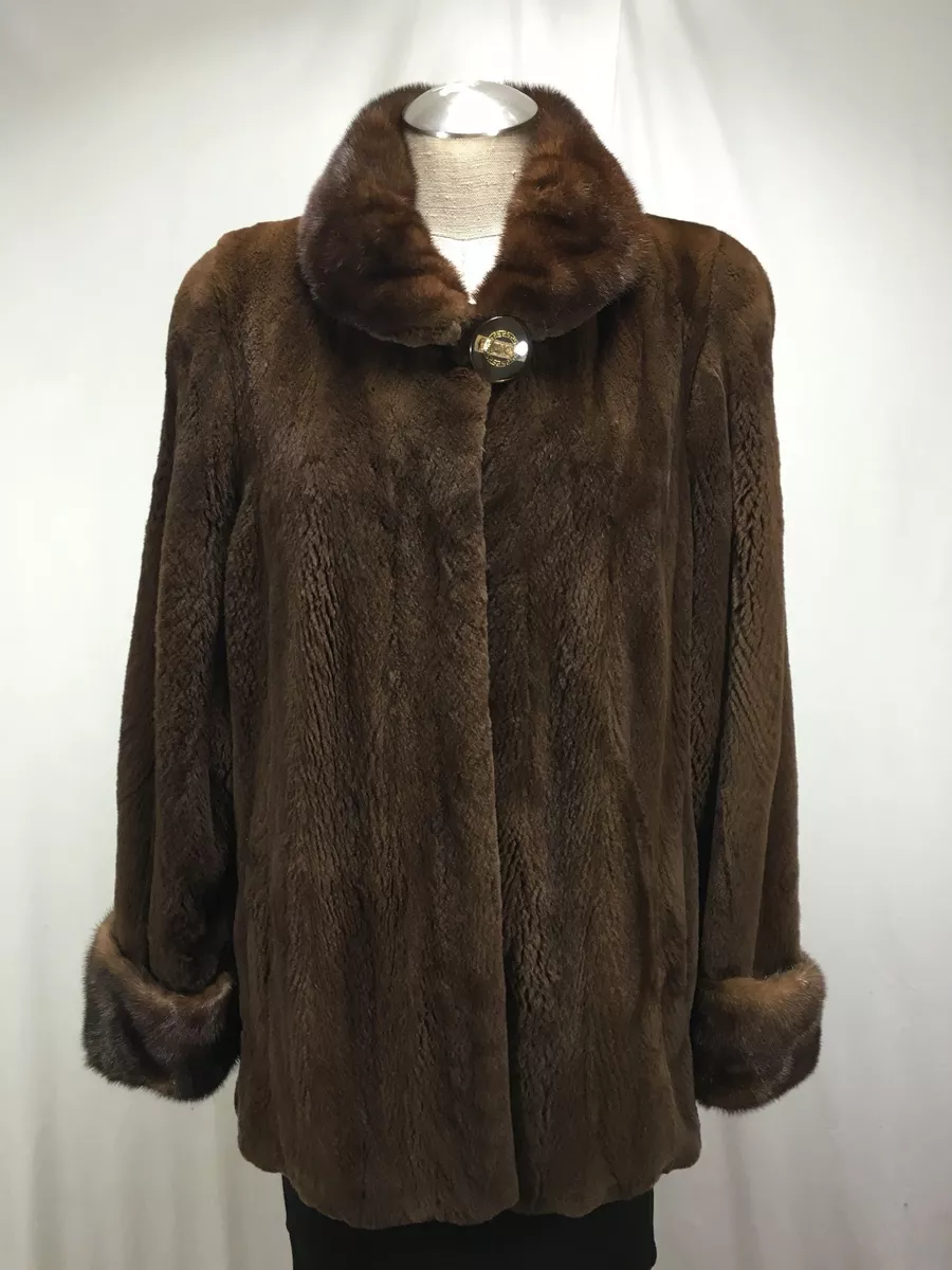 MASTERPIECE RARE U S MAHOGANY PLUCKED MINK FUR LET OUT LADY JACKET FREE SHIPG