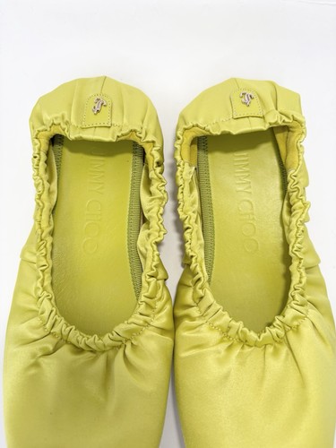 Jimmy Choo Bardo Flat Satin Slippers w Silk Eye Mask Gift Set Lime Green EU 36 6 - Picture 7 of 14
