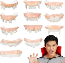 TOYANDONA 12pcs Ugly Teeth, Joke Prank Teeth Fake Teeth Funny Vampire Teeth Hall