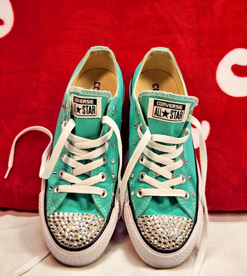 Converse All Star 7 Teal Rhinestone Bling Toe Low Top Sneakers