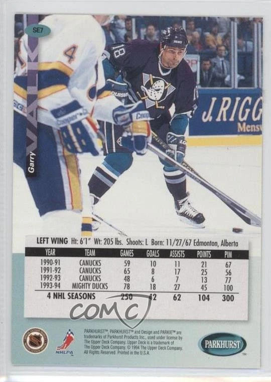 1994-95 Parkhurst SE Gold Parkie Garry Valk #SE7 - Image 2 of 2