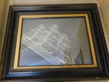Vintage STERLING SILVER String Art Clipper SHIP CUTTY SARK  Framed 25x21"