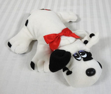 Vintage Tonka 1985 White w/ Black Spots 8" Pound Puppy Newborn Plush. Red Ribbon