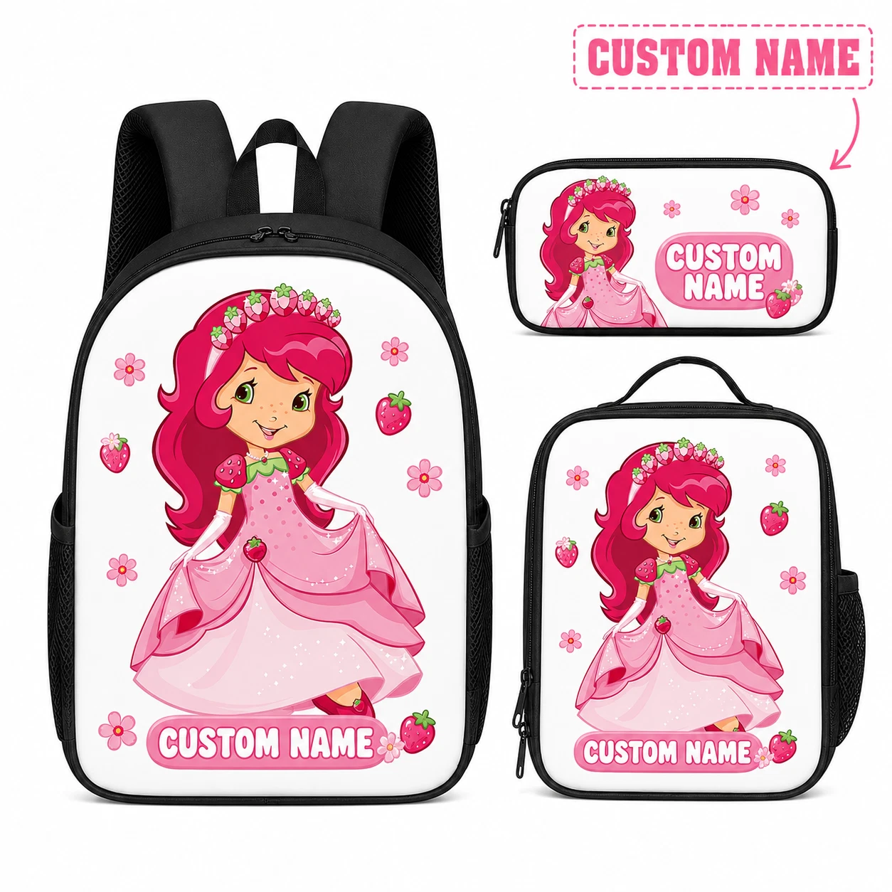 Personalized Pink Fantasy Girl Backpack Set Custom Name School Bag & Lunch Bag