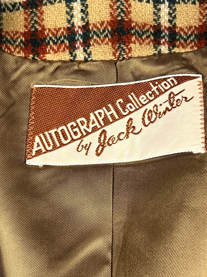 Винтажный Jack зимний блейзер куртка шерсти желтовато-коричневый красный клетку Smart повседневный женщин Smal - Изображение 3 из 4