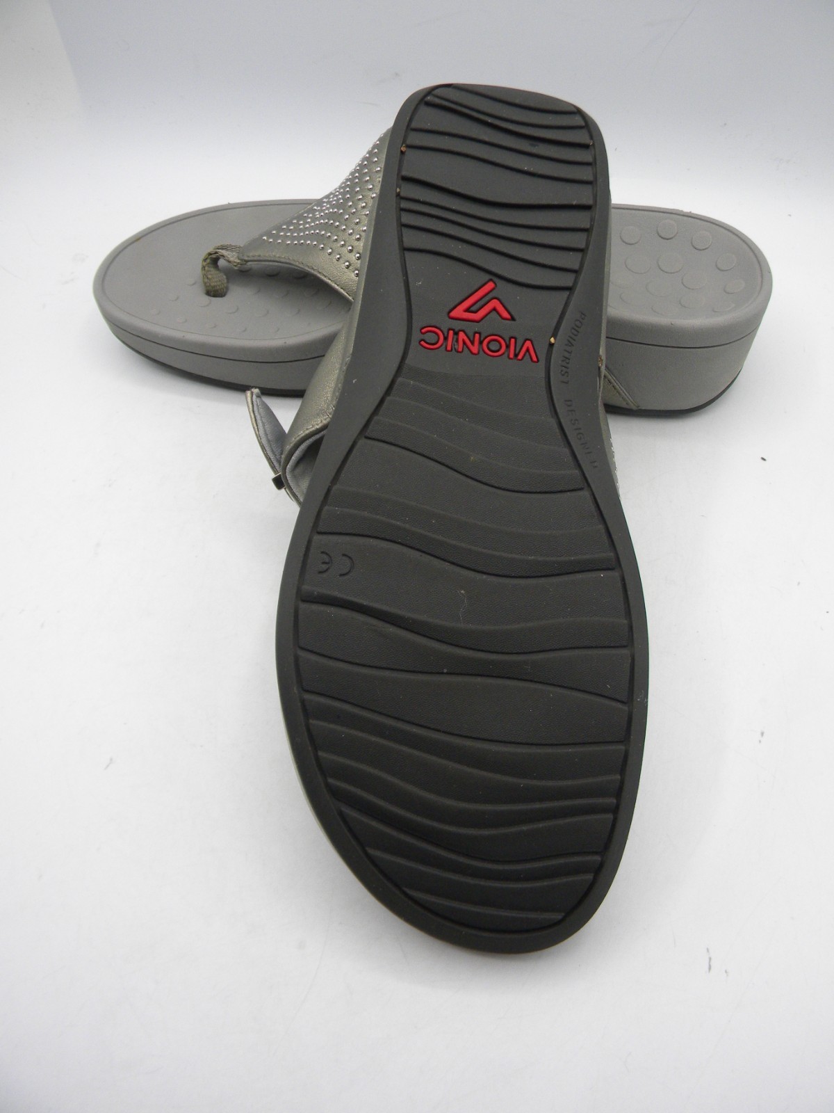 VIONIC Capitola Pewter Leather Platform Wedge Stu… - image 15