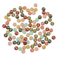 100 Pcs 4x7mm Colorful Round Acrylic Letter Beads with Golden Letter Z