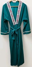 Vintage Sellecca Flannel Tapestry Detail, Long Teal Robe, USA, Women's Large