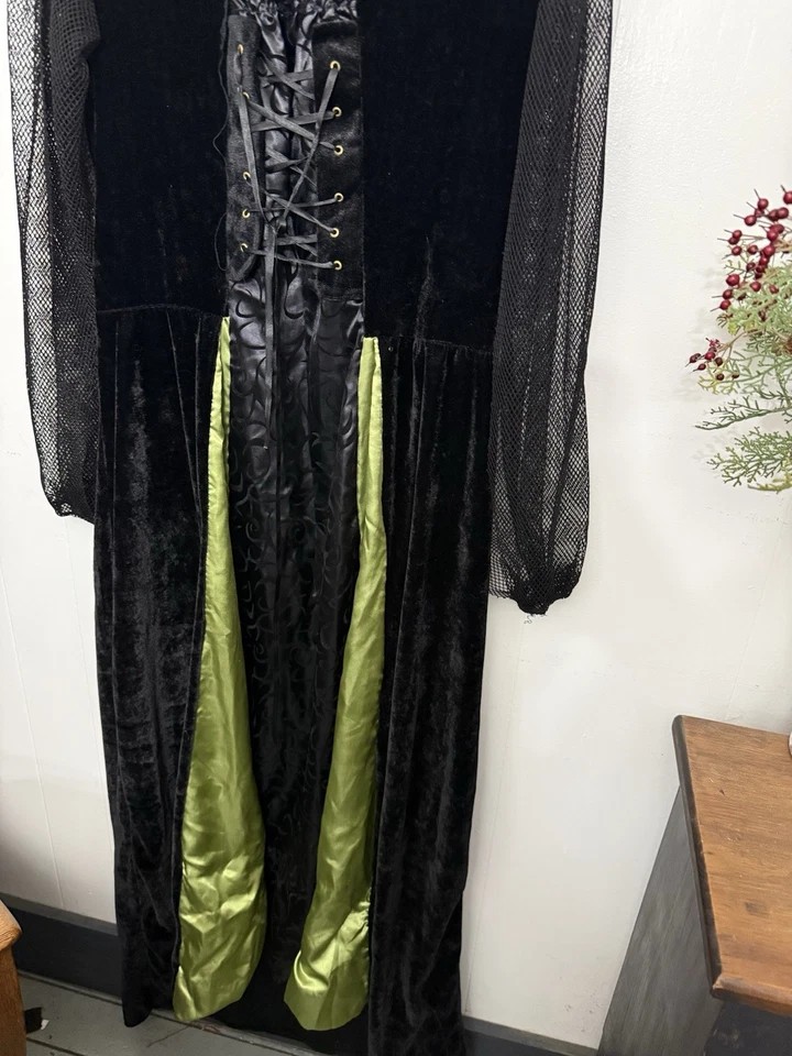 Disfraz de bruja doncella gótica M L XL manga larga malla terciopelo cordones Foto 3 de 4