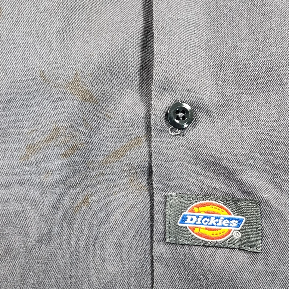 Amsoil Dickies MENS SIZE L Mechanic Heavy Duty Button Up Shirt Black Gray - Image 2 of 4