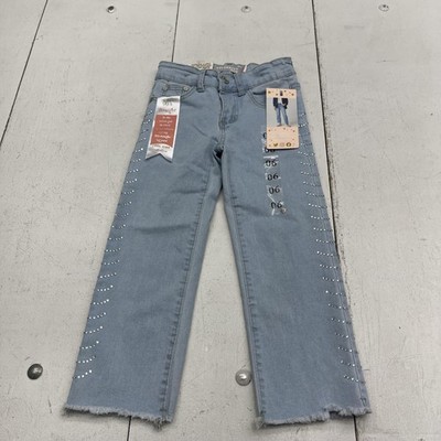 Celebrity Ace Jeans Girls 6 Blue 90s Straight Rhinestone Frayed Stretch Denim