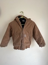 Kids Carhartt Jacket Canvas Brown Lined Youth Size S Small 7/8 Hooded Full Zip