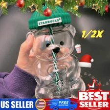 🎄🎊2026 Starbucks Barista Bear Glass Jar Cold Cup With Straw Christmas Gift HOT