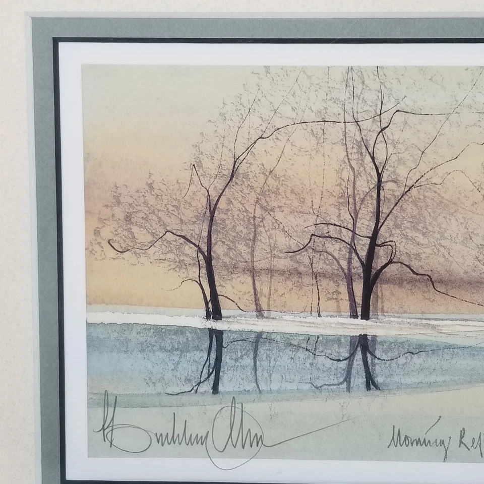 P. Buckley Moss Morning Reflections Estanque de Invierno Nieve 2001 Firmado Enmarcado Mate Foto 3 de 4
