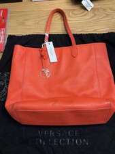 Versace Collection Orange Pebbled Tote Bag w/...