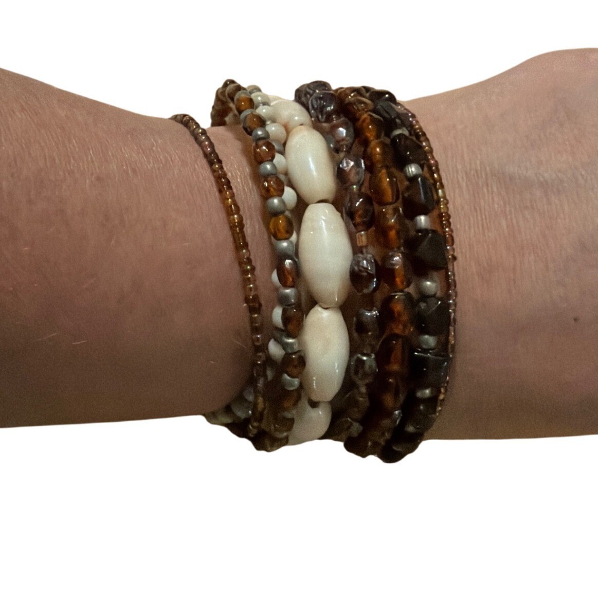 Boho Multi Strand Beaded Memory Wire Wrap Bracele… - image 1