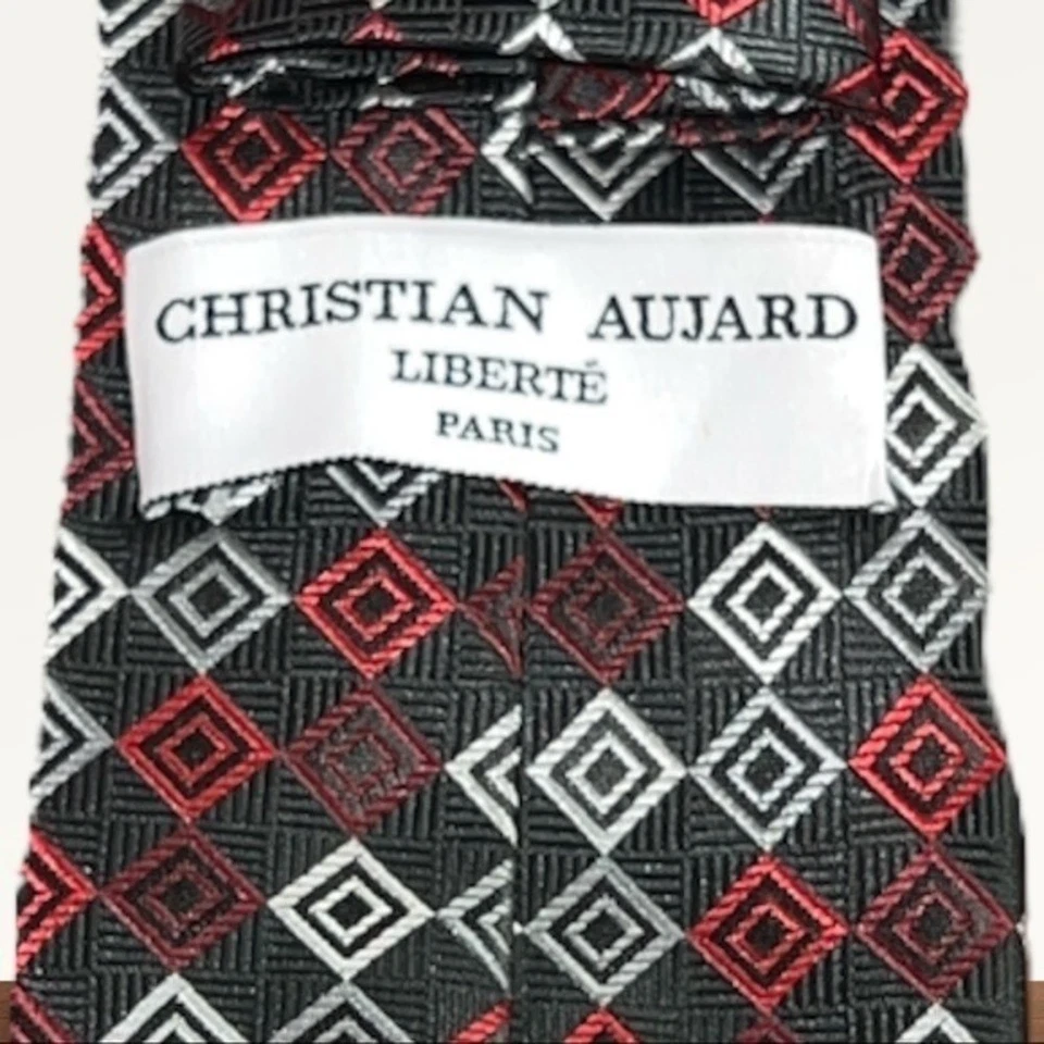 Corbata Christian Aujard Para Hombre Geométrica Diamante Rojo Negro Plata Estilo Clásico Foto 2 de 4